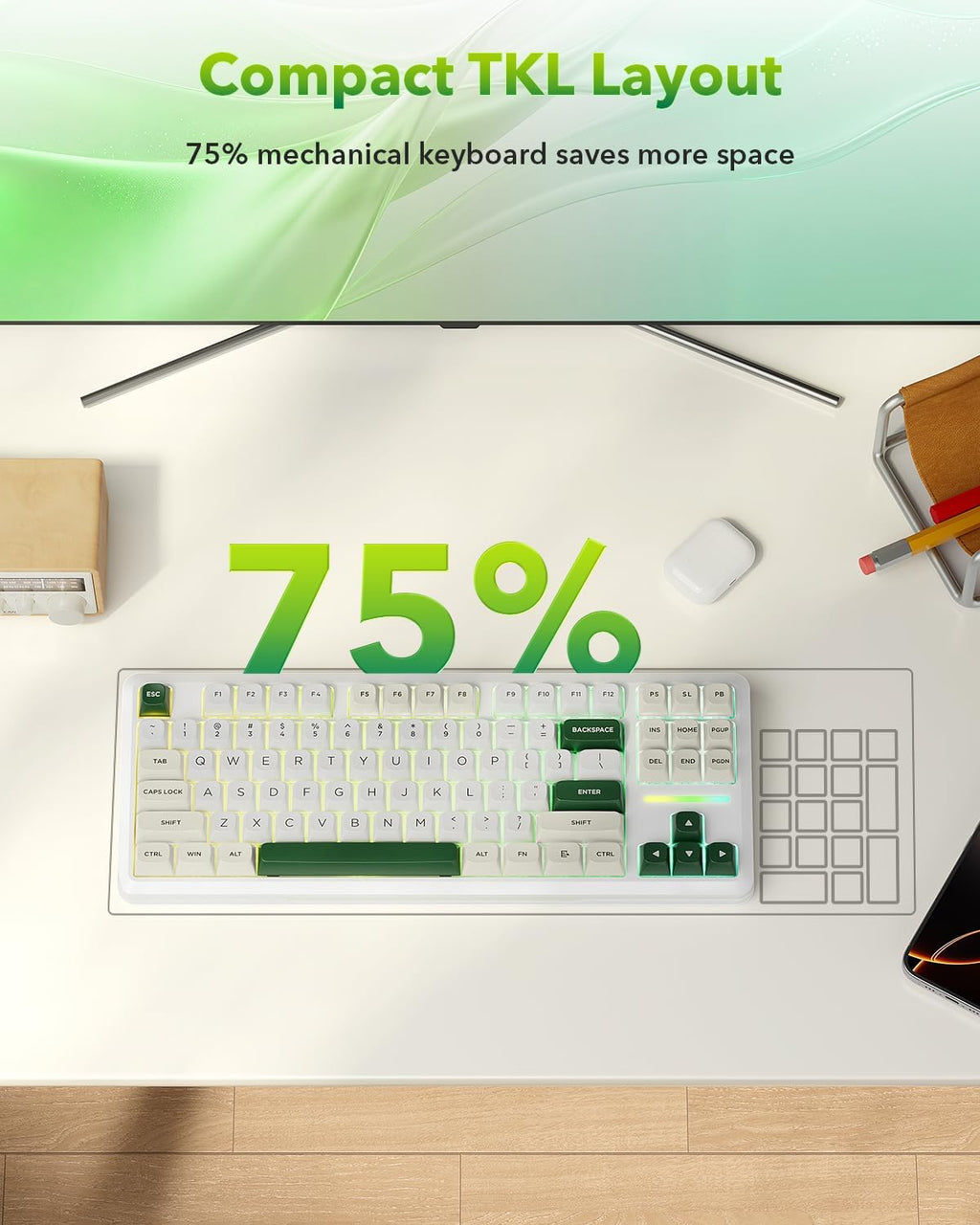 K734W Wireless Mechanical Keyboard, Tri Mode BT5.0/2.4G/USB-C 75% 81 Keys TKL Custom Hot Swappable Gaming Keyboard, Pre-Lubed Linear Switches,Rgb Gasket Computer Creamy Keyboard, for PC/MAC